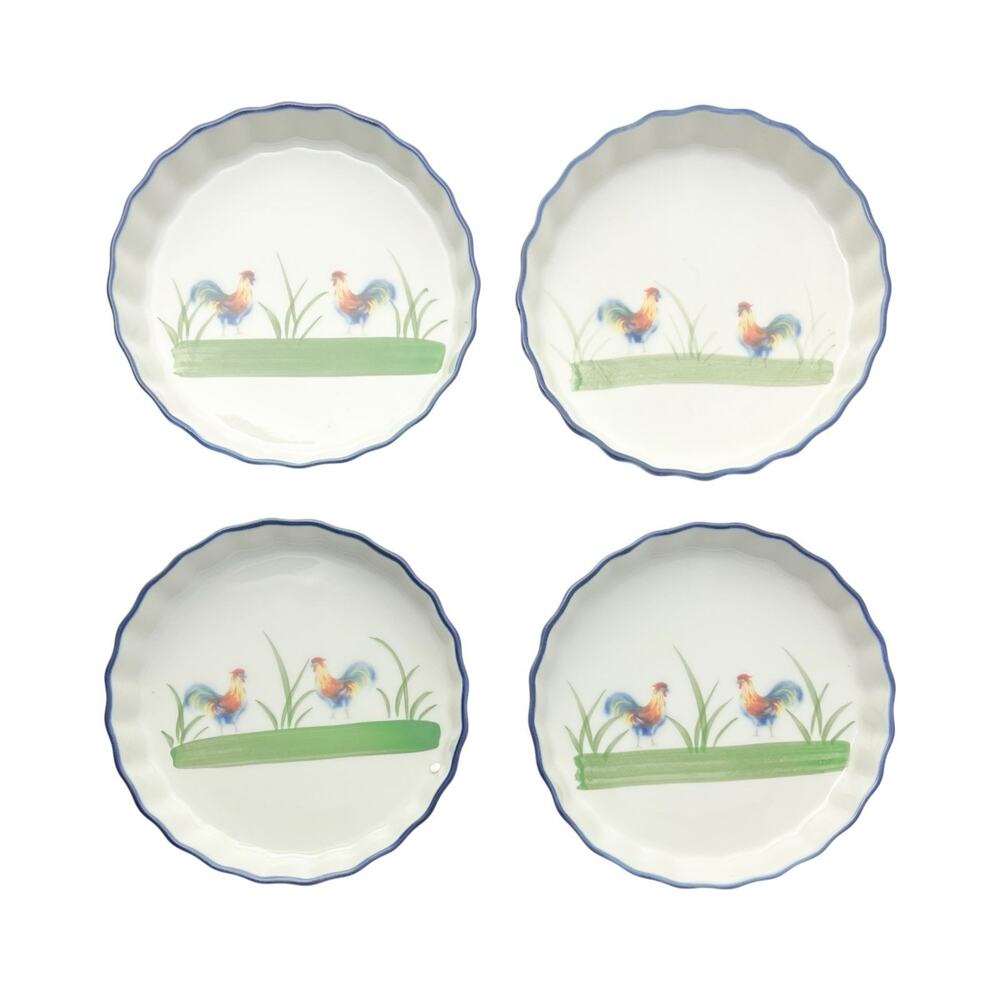 BIA Cordon Bleu Blanc de Table “Rooster” 4 Tart or Crème Brûlée Shallow Bowls 5”